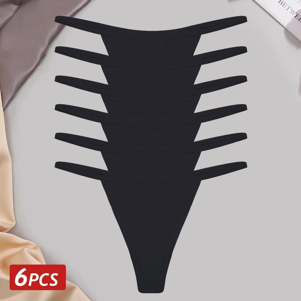 6 pçs/set calcinha de algodão para mulheres sem costura baixo aumento tangas feminino g-string respirável roupa interior senhoras cor sólida lingerie sexy