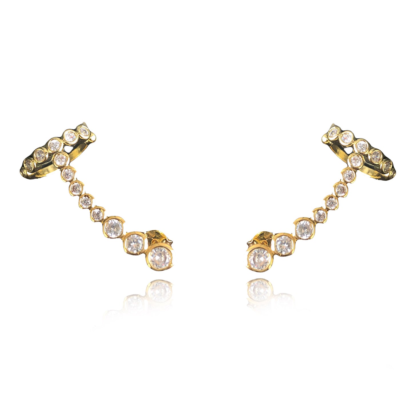 Brinco Ear Cuff com Piercing Fake e Zircônias Branca Banhado em Ouro 18k