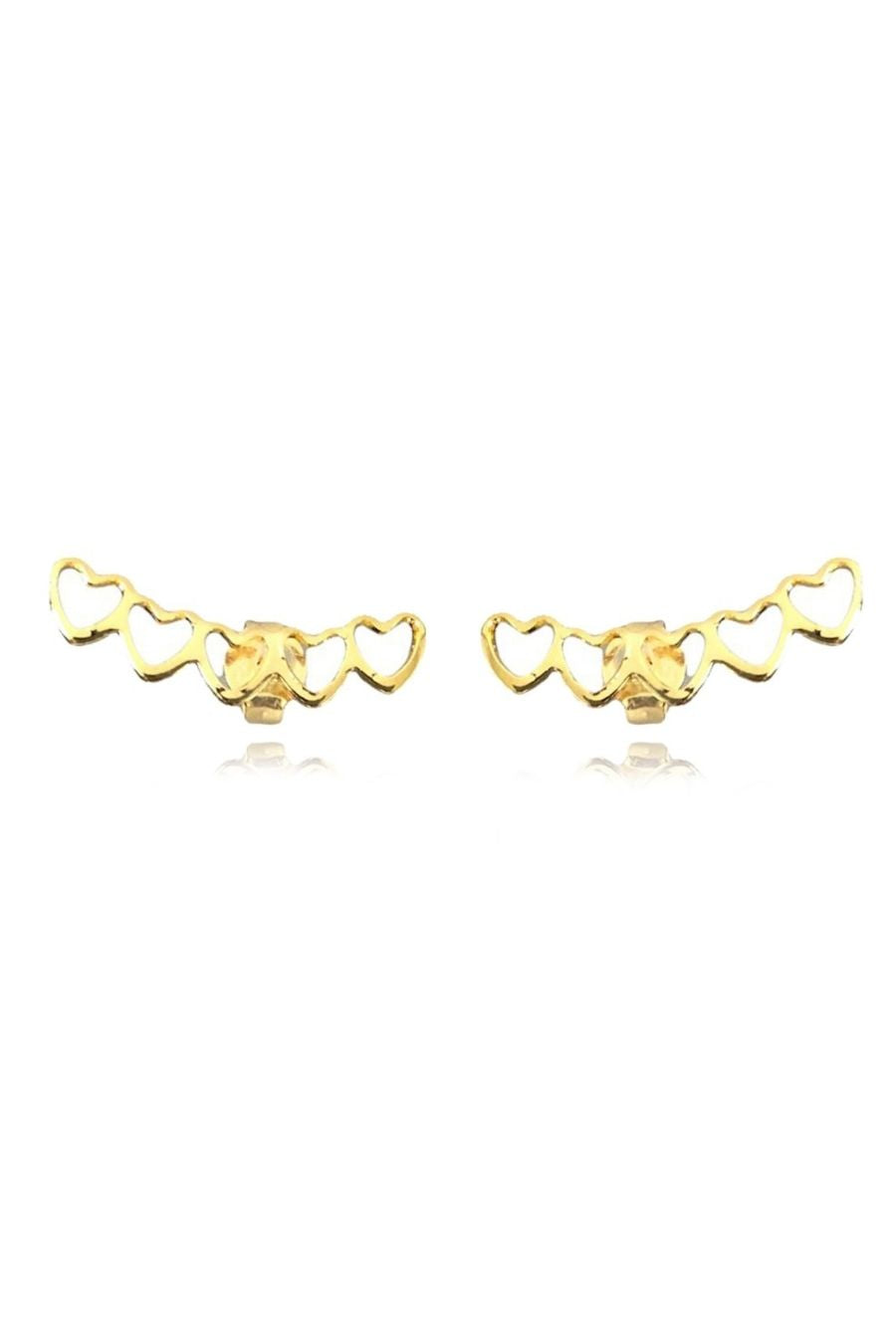 Brinco Ear Cuff Mini Corações Vazados Banhado em Ouro 18k