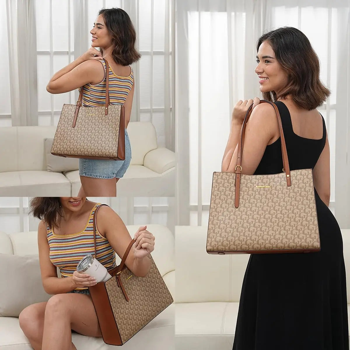 Bolsa de Ombro Feminina de Grande Capacidade , Compatível com Laptop, Couro Impermeável Casual Presente Tote Bolsa