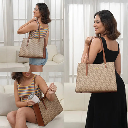 Bolsa de Ombro Feminina de Grande Capacidade , Compatível com Laptop, Couro Impermeável Casual Presente Tote Bolsa