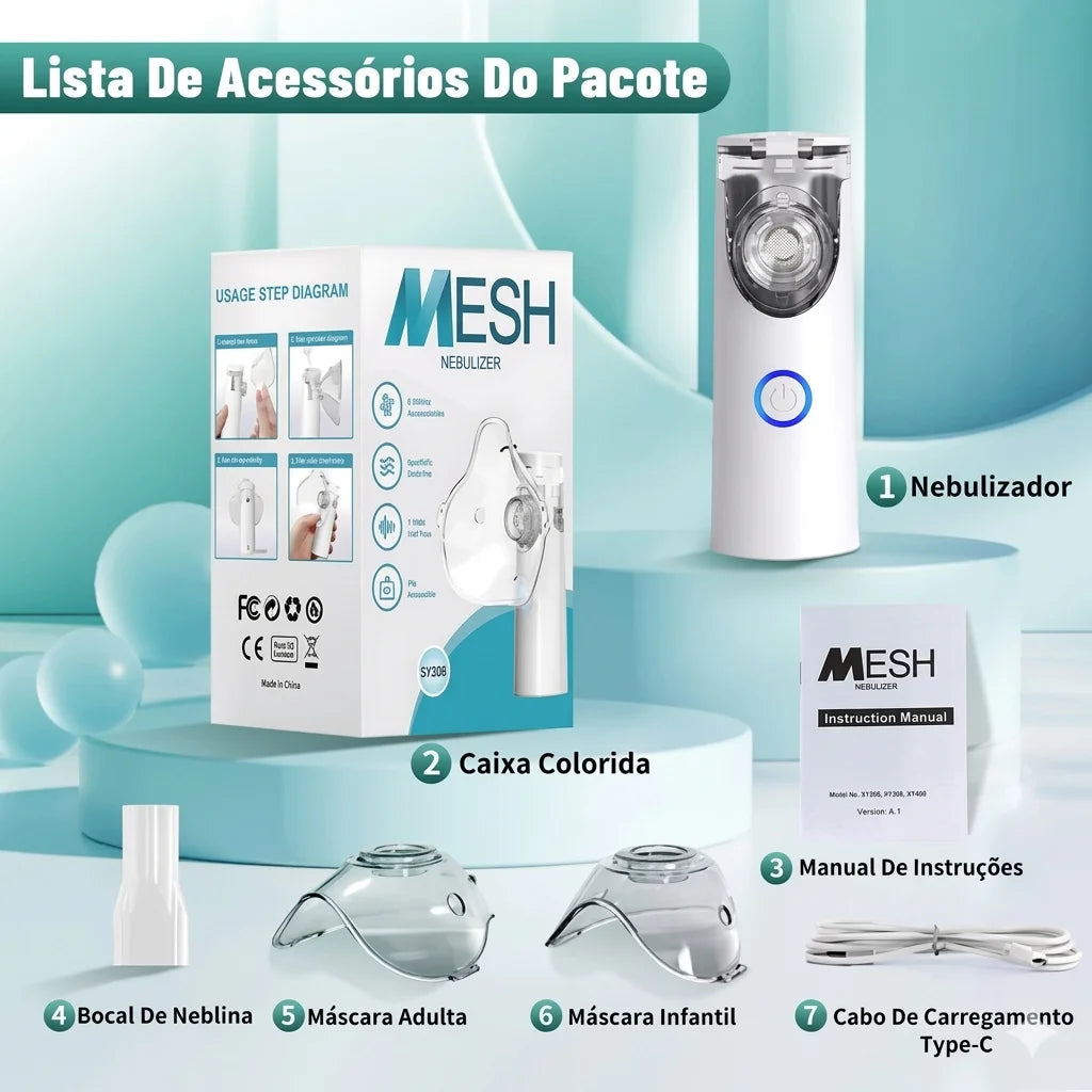 Nebulizador Portátil Silencioso para Adultos e Crianças Design Compacto e Fácil de Usar com Máscaras Inclusas
