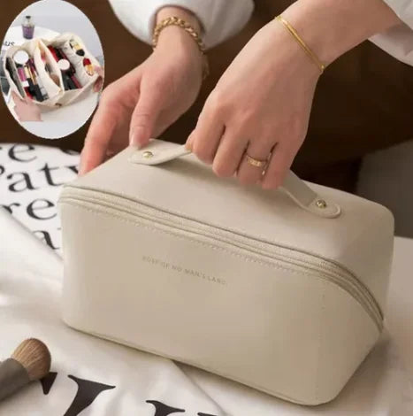 Bolsa Necessaire Feminino Cosmético De Couro PU De Grande Capacidade Portátil Viagem - Neverdie