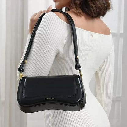 Bolsa de Ombro Feminina com Alça Ajustável, Bolsa Feminina Elegante com Couro Preto, Bolsa Transversal Tiracolo Presente