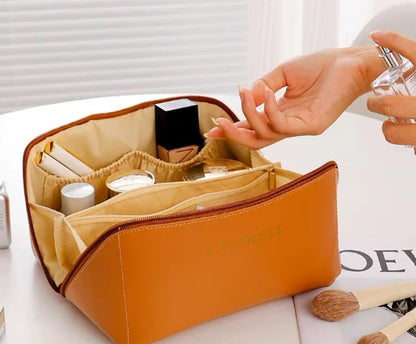 Bolsa Necessaire Feminino Cosmético De Couro PU De Grande Capacidade Portátil Viagem - Neverdie