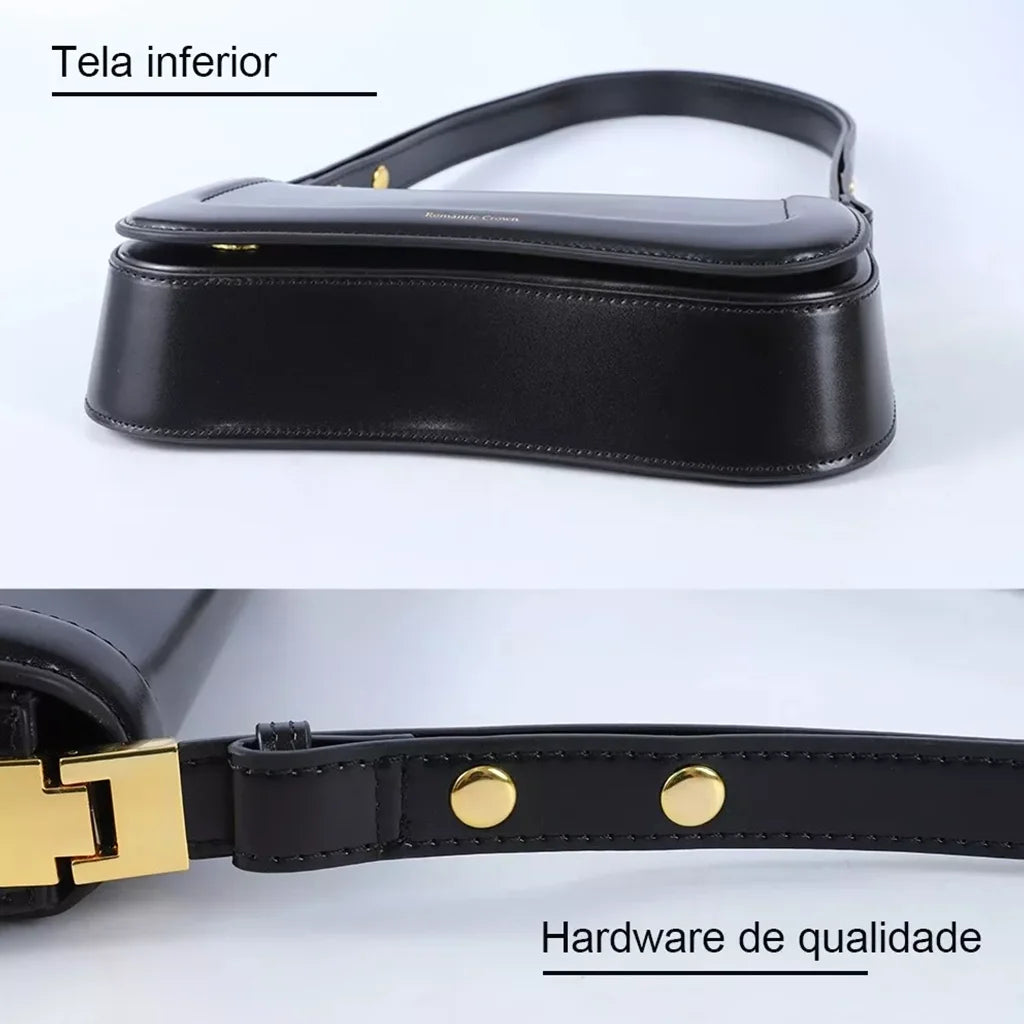 Bolsa de Ombro Feminina com Alça Ajustável, Bolsa Feminina Elegante com Couro Preto, Bolsa Transversal Tiracolo Presente