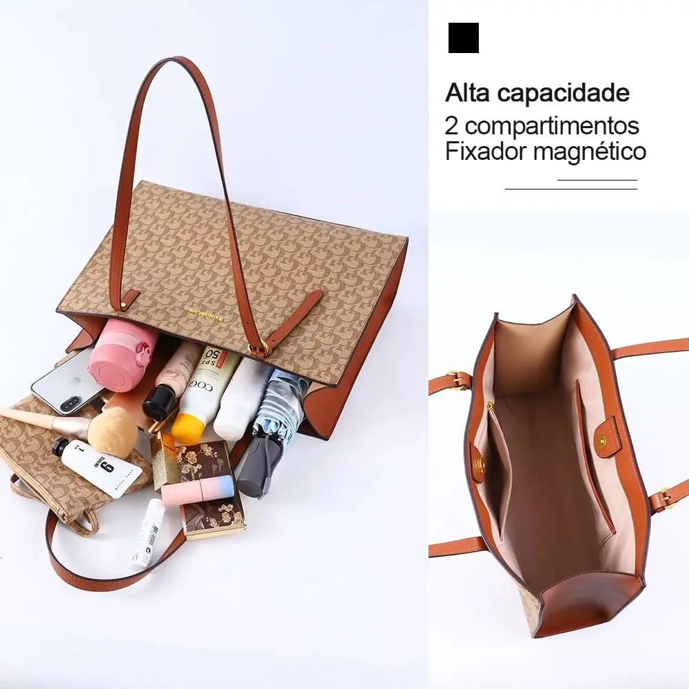 Bolsa de Ombro Feminina de Grande Capacidade , Compatível com Laptop, Couro Impermeável Casual Presente Tote Bolsa