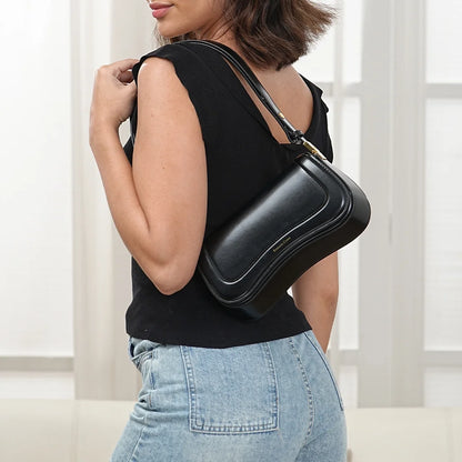 Bolsa de Ombro Feminina com Alça Ajustável, Bolsa Feminina Elegante com Couro Preto, Bolsa Transversal Tiracolo Presente