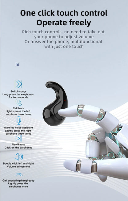 Fones de ouvido sem fio T70 Trendy TWS, elegantes e leves, carregamento USB-C, fones de ouvido para dormir com ajuste confortável