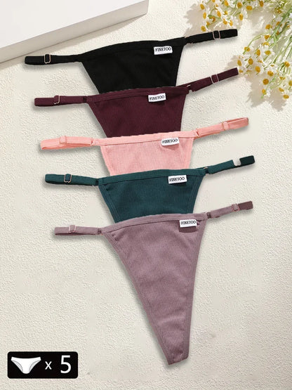 5 pçs algodão feminino cintura ajustável calcinha sexy tangas g-string cor sólida sem costura íntimo feminino cuecas lingerie S-XL