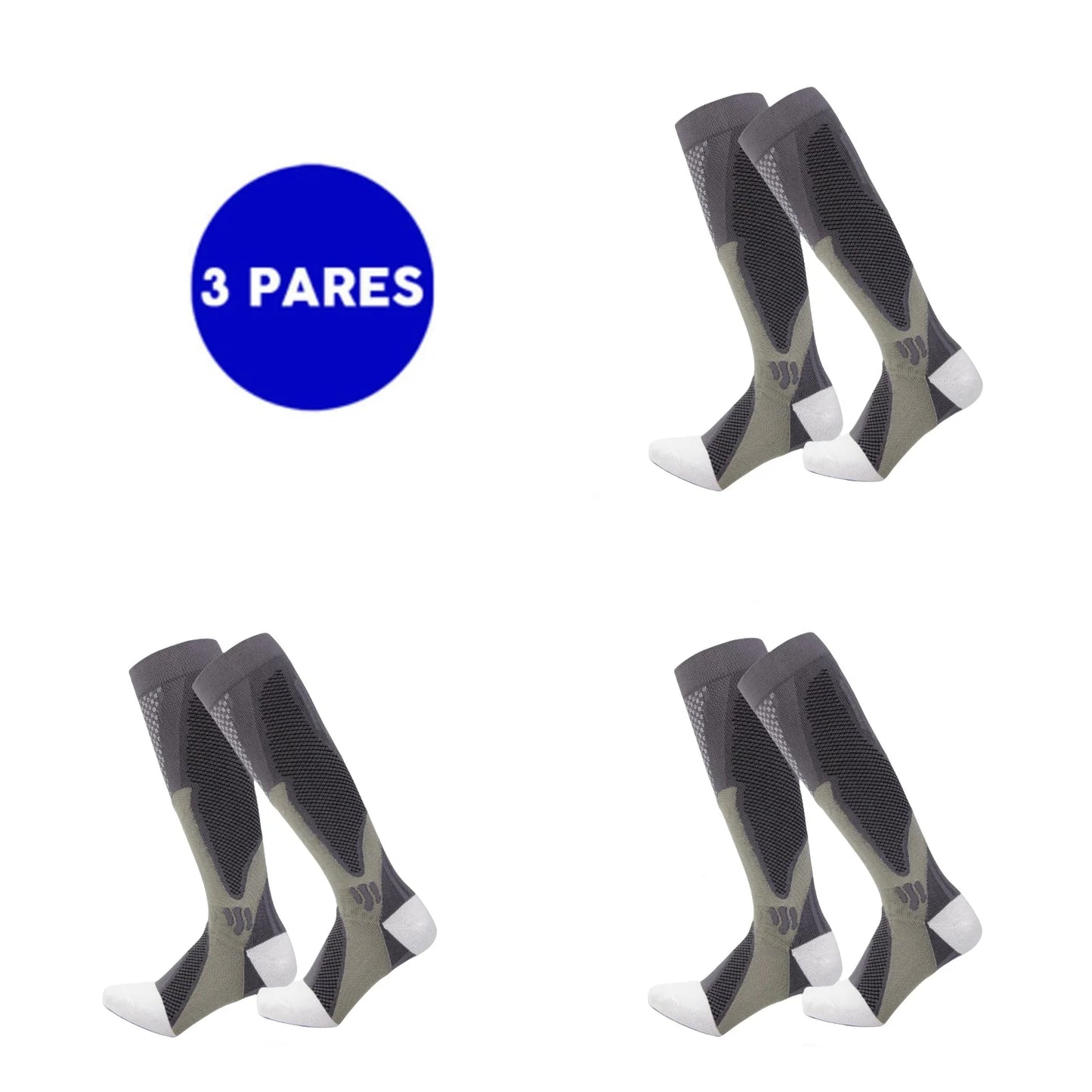 Kit 3 Meia de Alta Compressão Profissional Estimula Circulação Corrida Ciclismo Varizes Alívio