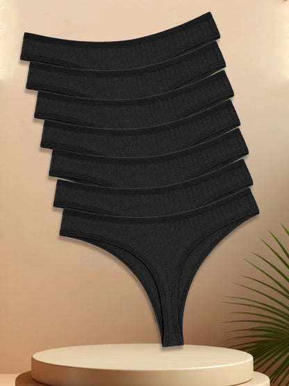 7 pçs feminino algodão listrado tangas roupa interior cintura baixa g-string calcinha sexy respirável cor sólida t-back casual biquíni lingerie