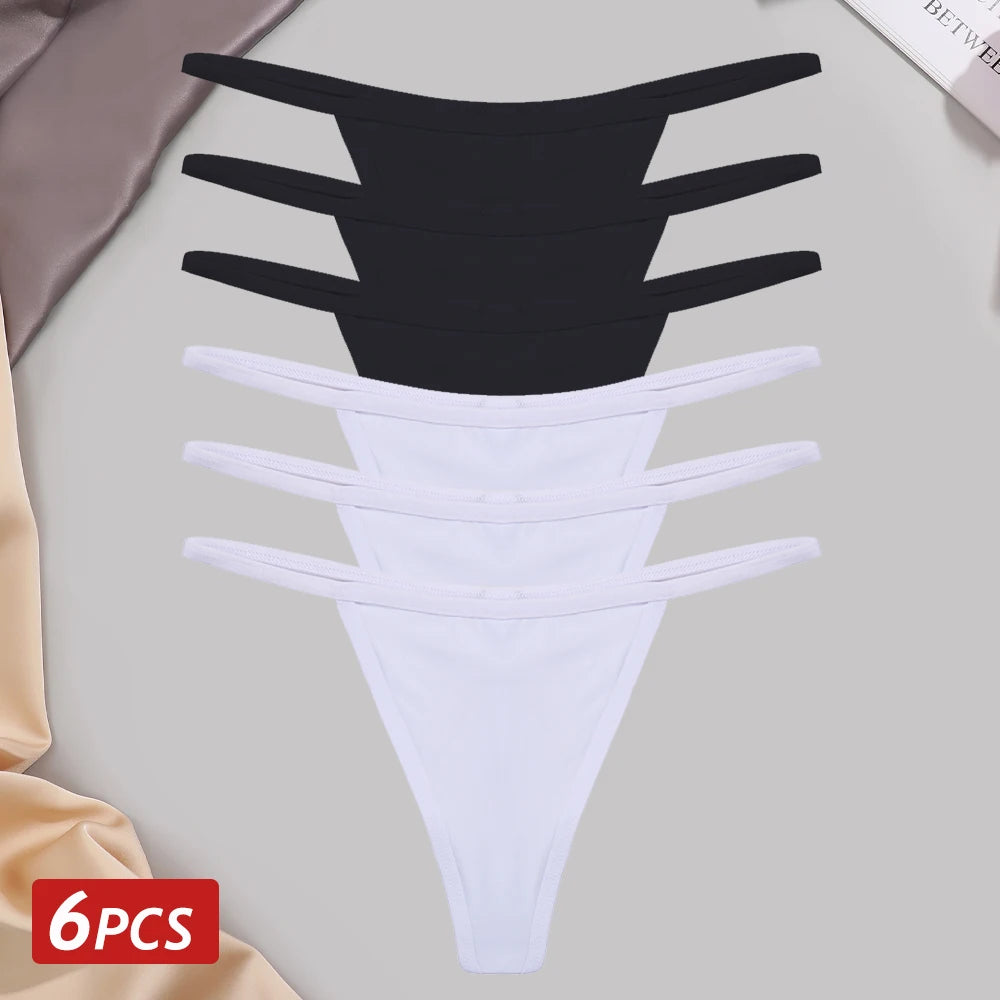 6 pçs/set calcinha de algodão para mulheres sem costura baixo aumento tangas feminino g-string respirável roupa interior senhoras cor sólida lingerie sexy