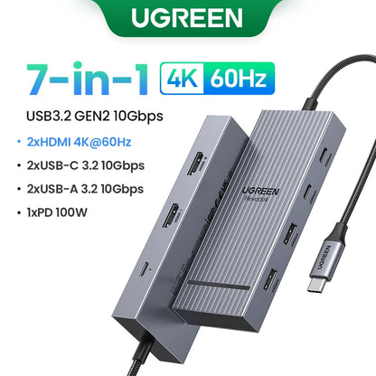 UGREEN Dual HDMI USB-C HUB 8K 4K Adaptador HDMI 10 em 1 Divisor com RJ45 USB3.0 PD 100W Dock para MacBook Pro Air Laptop USB HUB