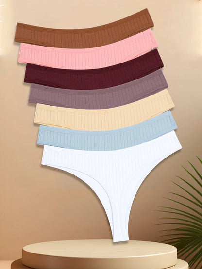 7 pçs feminino algodão listrado tangas roupa interior cintura baixa g-string calcinha sexy respirável cor sólida t-back casual biquíni lingerie