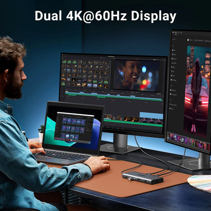 UGREEN Dual HDMI USB-C HUB 8K 4K Adaptador HDMI 10 em 1 Divisor com RJ45 USB3.0 PD 100W Dock para MacBook Pro Air Laptop USB HUB