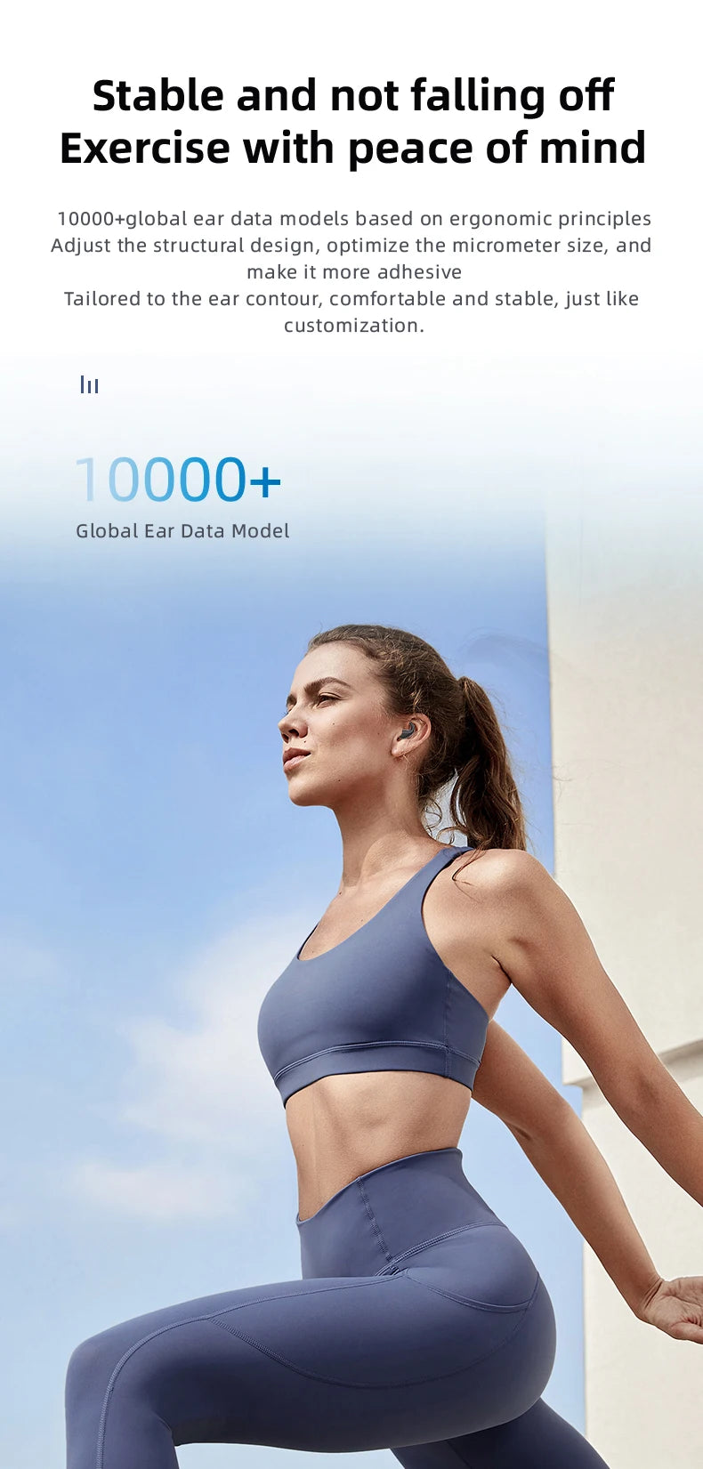 Fones de ouvido sem fio T70 Trendy TWS, elegantes e leves, carregamento USB-C, fones de ouvido para dormir com ajuste confortável