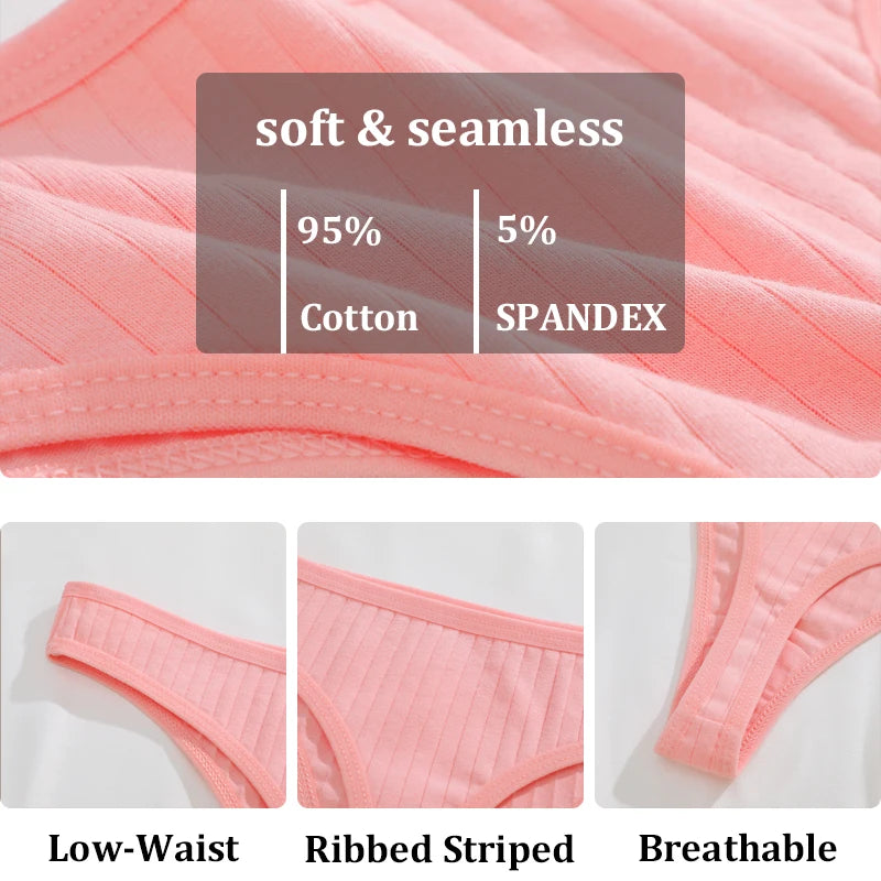 7 pçs feminino algodão listrado tangas roupa interior cintura baixa g-string calcinha sexy respirável cor sólida t-back casual biquíni lingerie