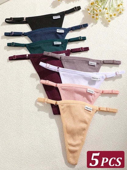 5 pçs algodão feminino cintura ajustável calcinha sexy tangas g-string cor sólida sem costura íntimo feminino cuecas lingerie S-XL