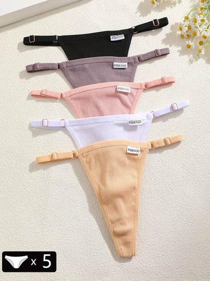 5 pçs algodão feminino cintura ajustável calcinha sexy tangas g-string cor sólida sem costura íntimo feminino cuecas lingerie S-XL