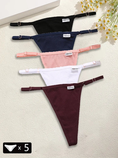 5 pçs algodão feminino cintura ajustável calcinha sexy tangas g-string cor sólida sem costura íntimo feminino cuecas lingerie S-XL