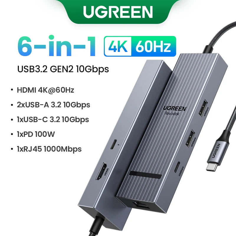 UGREEN Dual HDMI USB-C HUB 8K 4K Adaptador HDMI 10 em 1 Divisor com RJ45 USB3.0 PD 100W Dock para MacBook Pro Air Laptop USB HUB