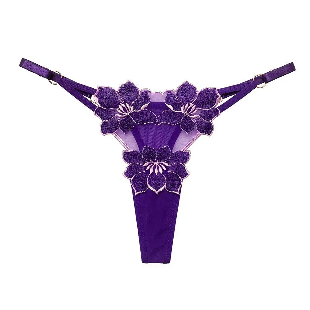 Lingerie tentação flor transparente bordado para meninas roupa interior coreana calcinha feminina t volta tangas cuecas de corda