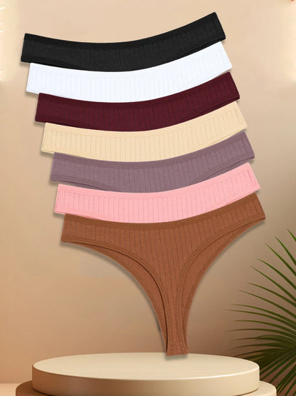 7 pçs feminino algodão listrado tangas roupa interior cintura baixa g-string calcinha sexy respirável cor sólida t-back casual biquíni lingerie