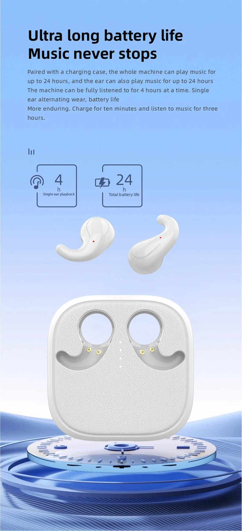 Fones de ouvido sem fio T70 Trendy TWS, elegantes e leves, carregamento USB-C, fones de ouvido para dormir com ajuste confortável