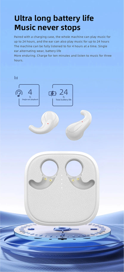 Fones de ouvido sem fio T70 Trendy TWS, elegantes e leves, carregamento USB-C, fones de ouvido para dormir com ajuste confortável