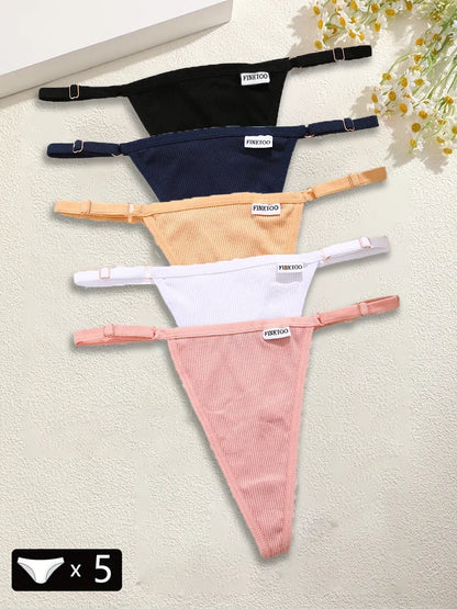 5 pçs algodão feminino cintura ajustável calcinha sexy tangas g-string cor sólida sem costura íntimo feminino cuecas lingerie S-XL