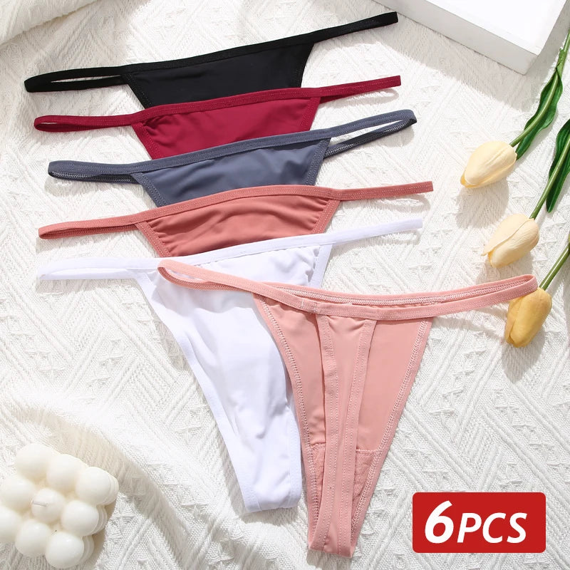 6 pçs/set calcinha de algodão para mulheres sem costura baixo aumento tangas feminino g-string respirável roupa interior senhoras cor sólida lingerie sexy