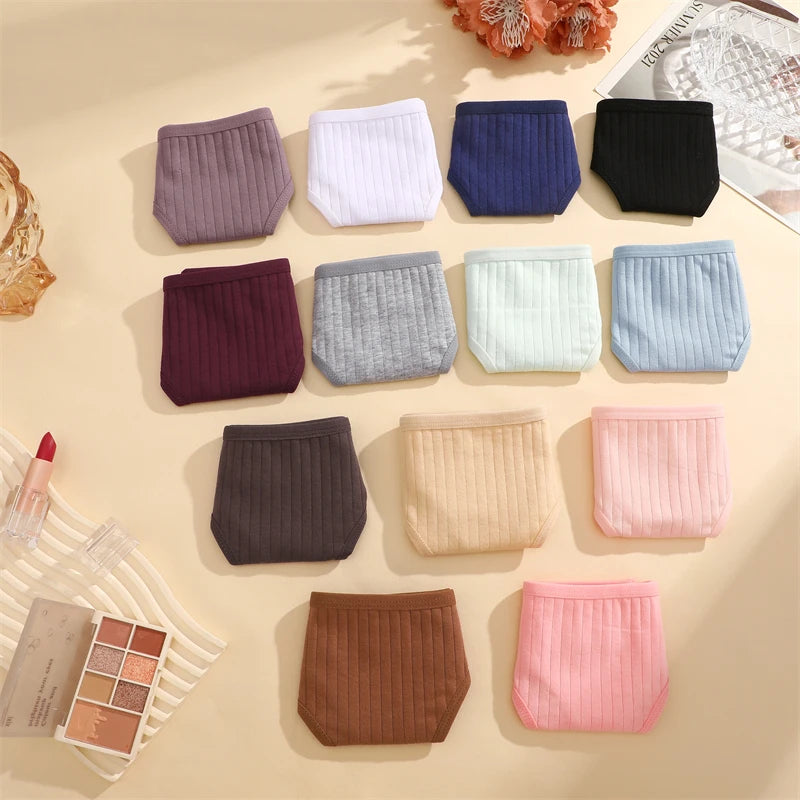 7 pçs feminino algodão listrado tangas roupa interior cintura baixa g-string calcinha sexy respirável cor sólida t-back casual biquíni lingerie