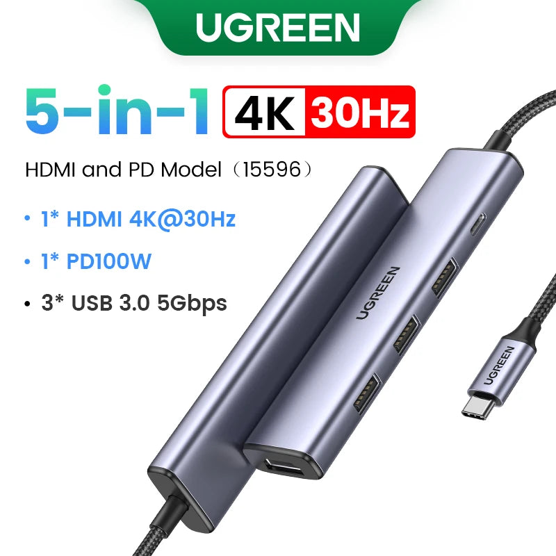 UGREEN Dual HDMI USB-C HUB 8K 4K Adaptador HDMI 10 em 1 Divisor com RJ45 USB3.0 PD 100W Dock para MacBook Pro Air Laptop USB HUB