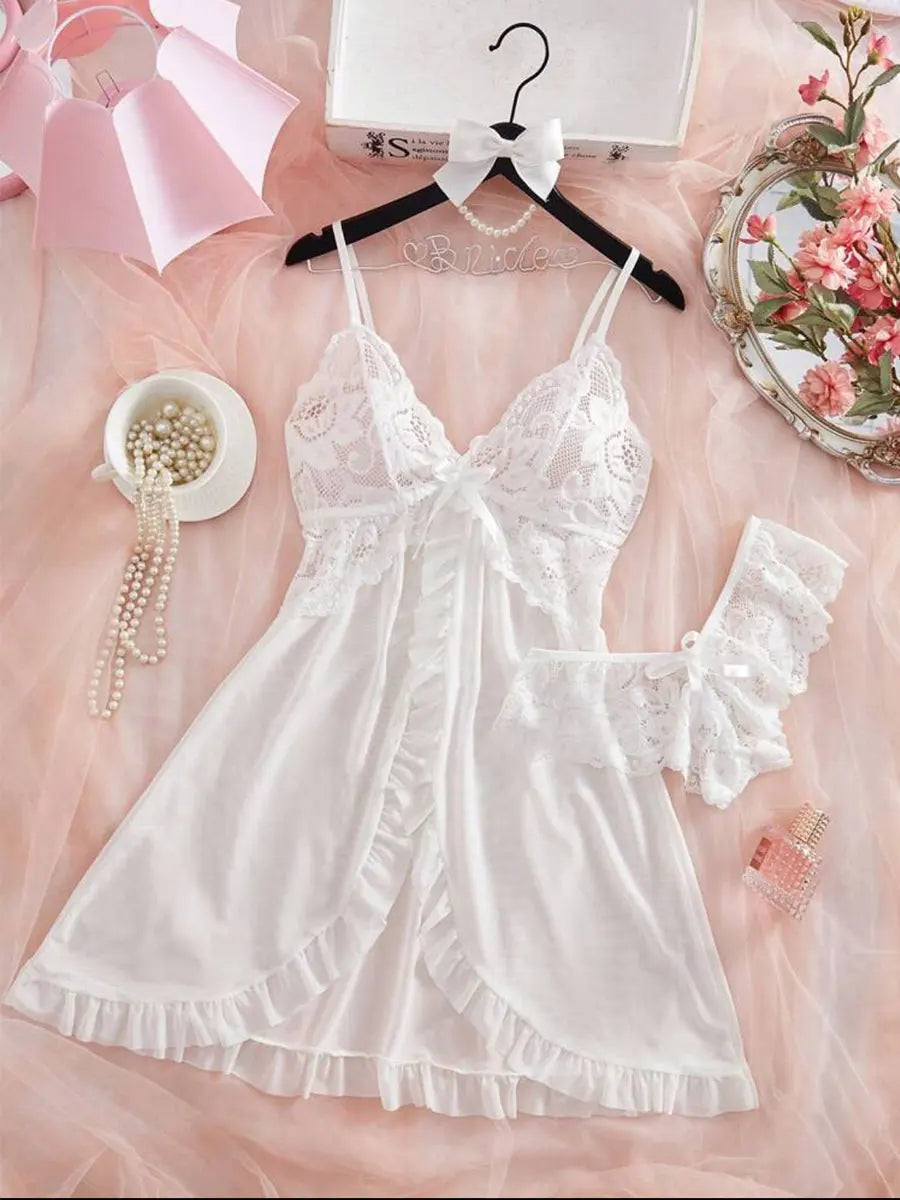 Conjunto de calcinha triangular plus size, 2 peças, vestido de noite feminino, lingerie sensual, camisola curva, cuecas transparentes