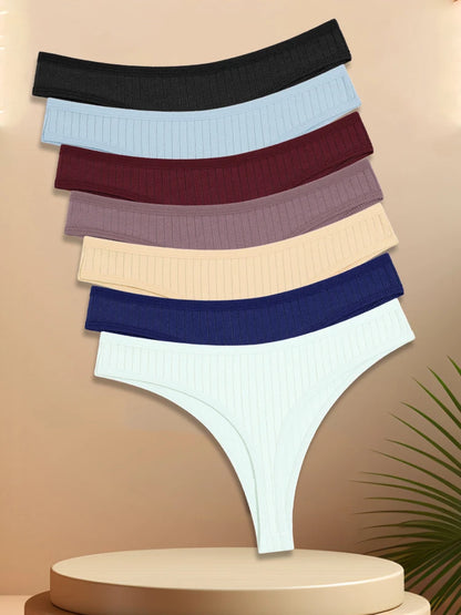 7 pçs feminino algodão listrado tangas roupa interior cintura baixa g-string calcinha sexy respirável cor sólida t-back casual biquíni lingerie