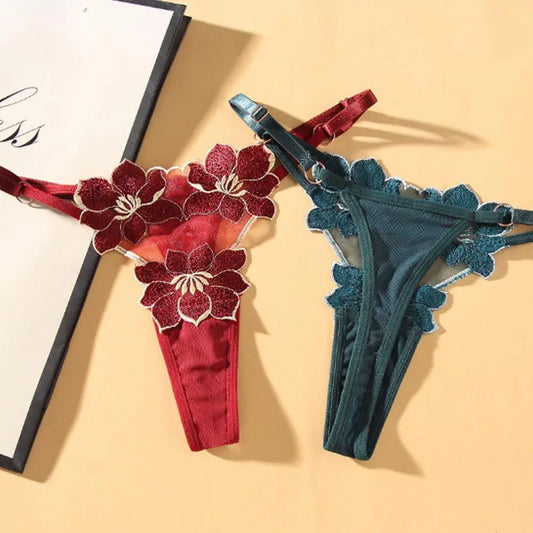 Lingerie tentação flor transparente bordado para meninas roupa interior coreana calcinha feminina t volta tangas cuecas de corda