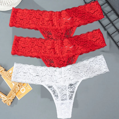 3 pçs rendas floral calcinha feminina cintura baixa respirável briefs feminino tanga roupa interior M-2XL sólido sexy g-string calcinha transparente