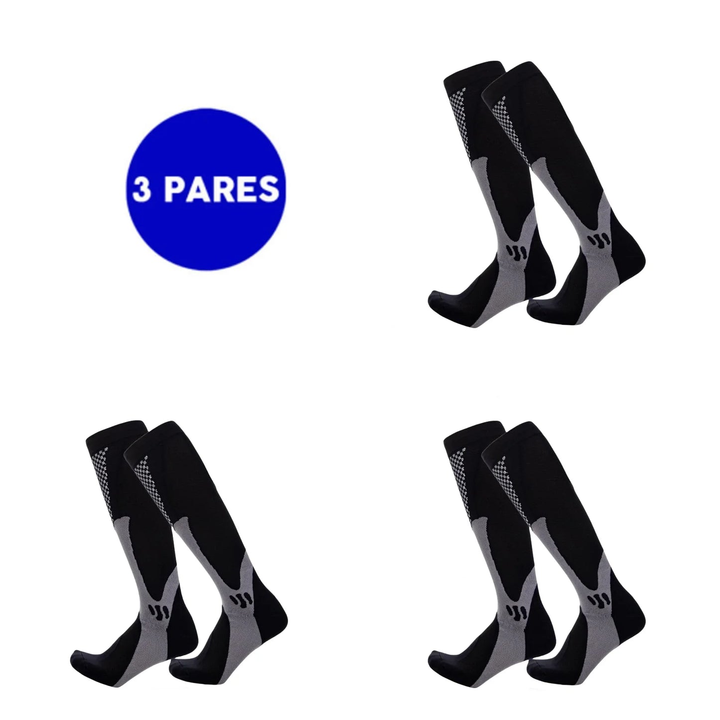 Kit 3 Meia de Alta Compressão Profissional Estimula Circulação Corrida Ciclismo Varizes Alívio