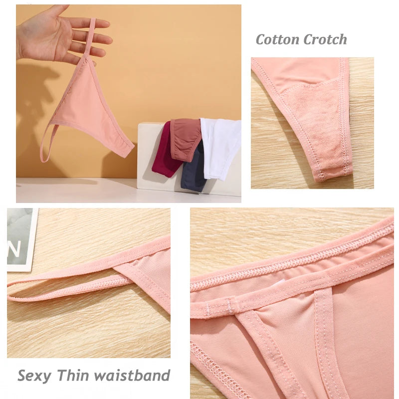 6 pçs/set calcinha de algodão para mulheres sem costura baixo aumento tangas feminino g-string respirável roupa interior senhoras cor sólida lingerie sexy