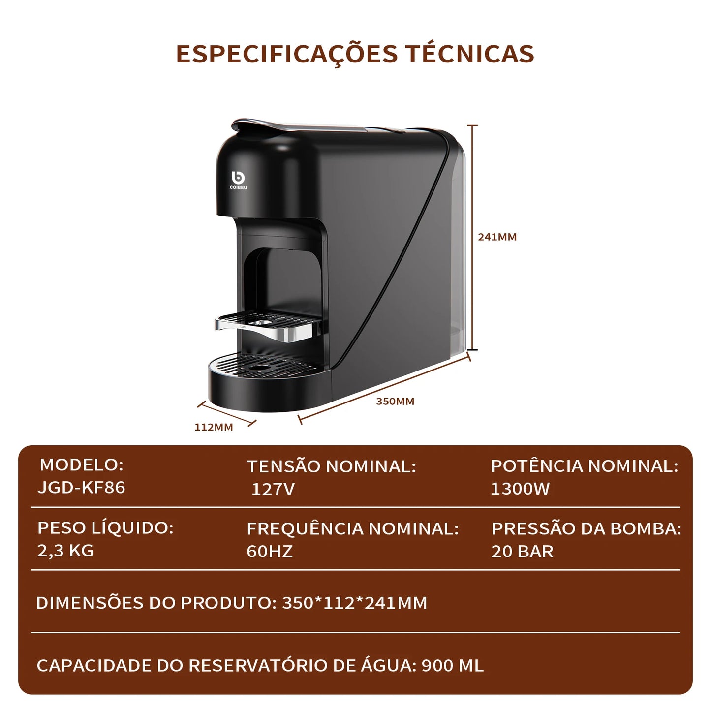 Máquina de Café Espresso CM-CO1 20 Bar - Tanque 900ml, Máquina de Café CM-CO1 20 Bar - Automática， Coibeu, Do Brasil