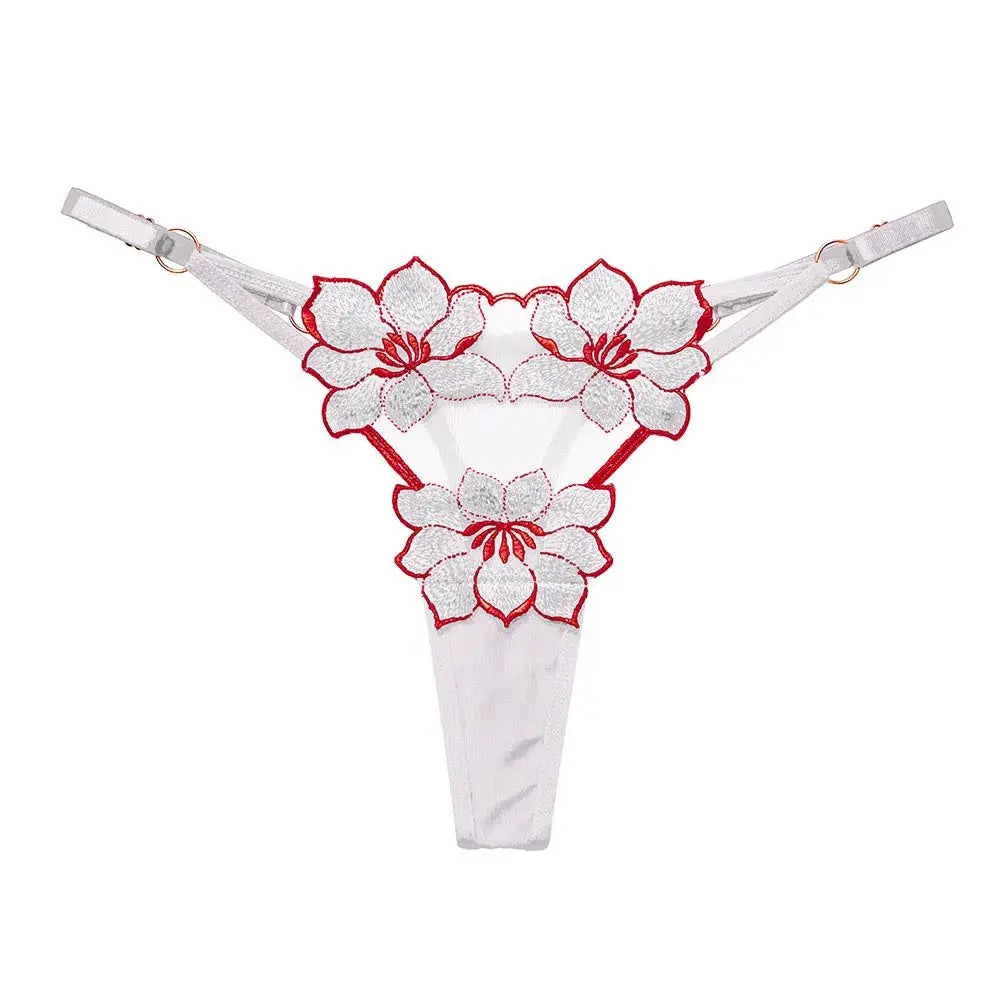 Lingerie tentação flor transparente bordado para meninas roupa interior coreana calcinha feminina t volta tangas cuecas de corda