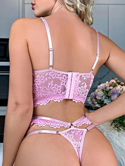 Sexy tamanho grande lingerie feminina conjunto de sutiã menina floral renda conjunto underwire sutiã push up outfit delicado sutiã kit