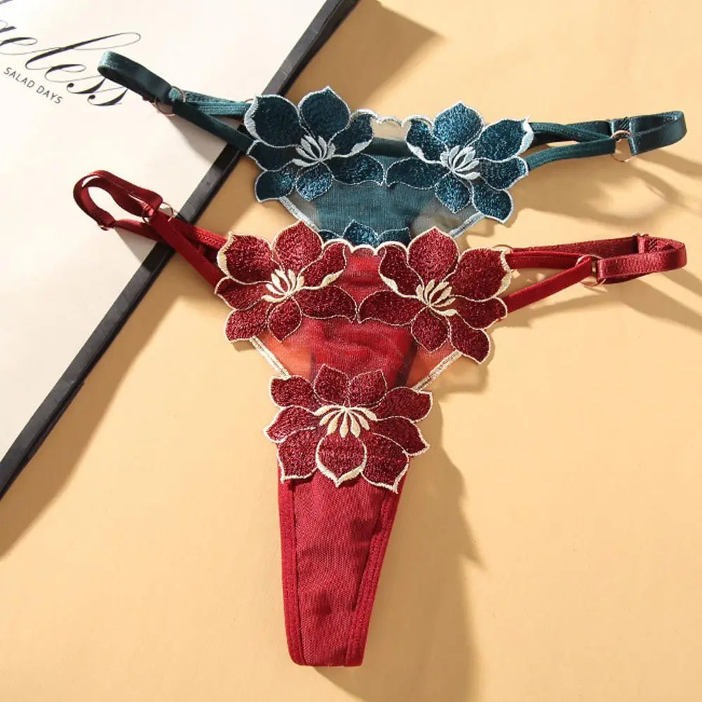 Lingerie tentação flor transparente bordado para meninas roupa interior coreana calcinha feminina t volta tangas cuecas de corda