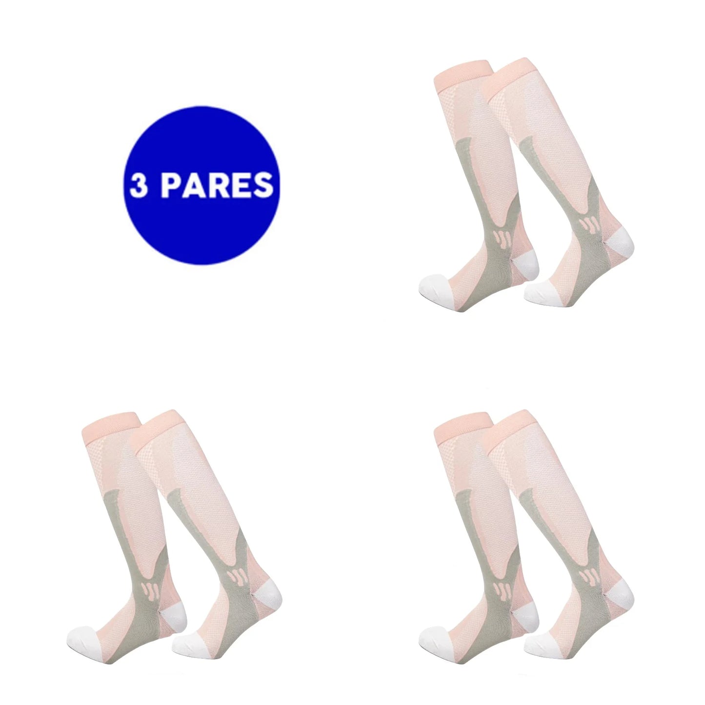 Kit 3 Meia de Alta Compressão Profissional Estimula Circulação Corrida Ciclismo Varizes Alívio