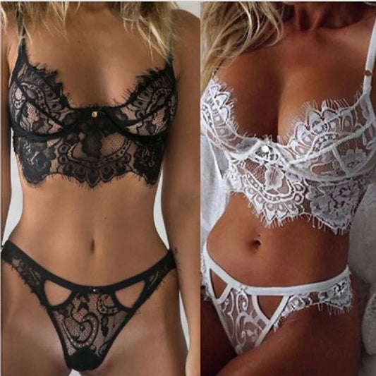 Conjunto de Lingerie Transparente Feminina, Sutiã Erótico, Saia de Pijama Suave Sem Encosto, Tentador Boate Camisola, Roupa Interior Rendas