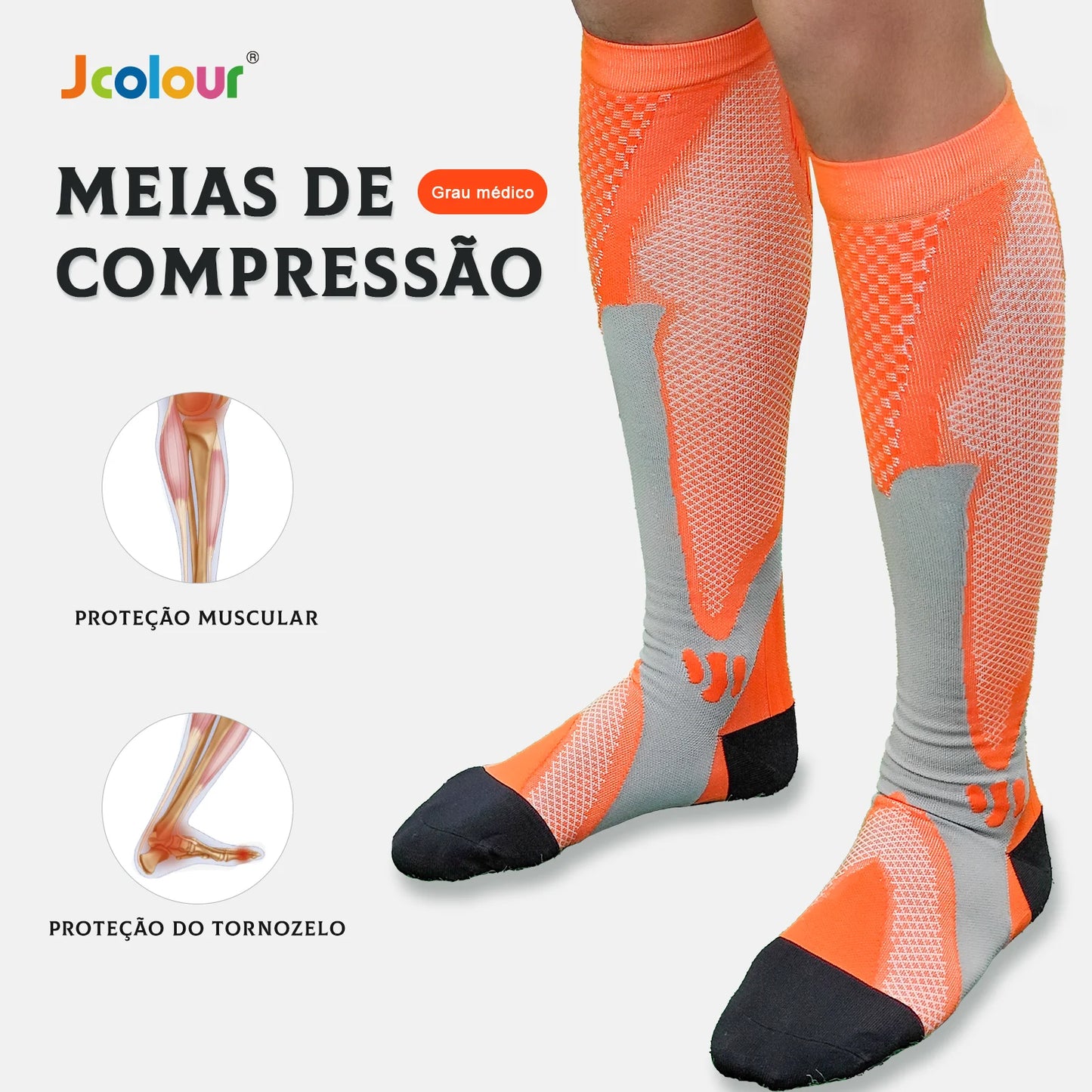 Kit 3 Meia de Alta Compressão Profissional Estimula Circulação Corrida Ciclismo Varizes Alívio