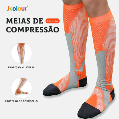 Kit 3 Meia de Alta Compressão Profissional Estimula Circulação Corrida Ciclismo Varizes Alívio