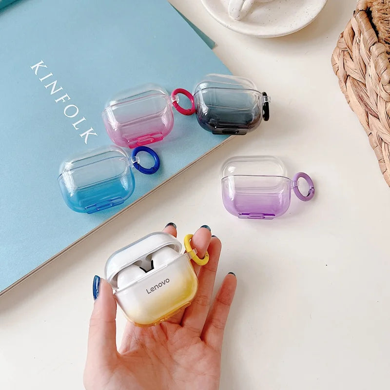 Transparente gradiente colorido caso do fone de ouvido para lenovo lp40 tws sem fio capa para lenovo lp40 pro fone de ouvido macio tpu caixa