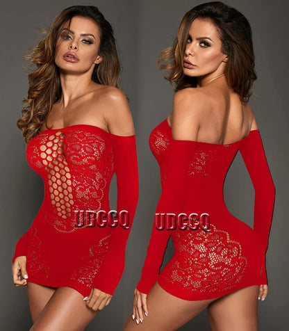 Lingerie sexy quente erótico quente babydoll sexy renda hoterotic langerie plus size roupa interior chemise manga longa íntima vestido w358